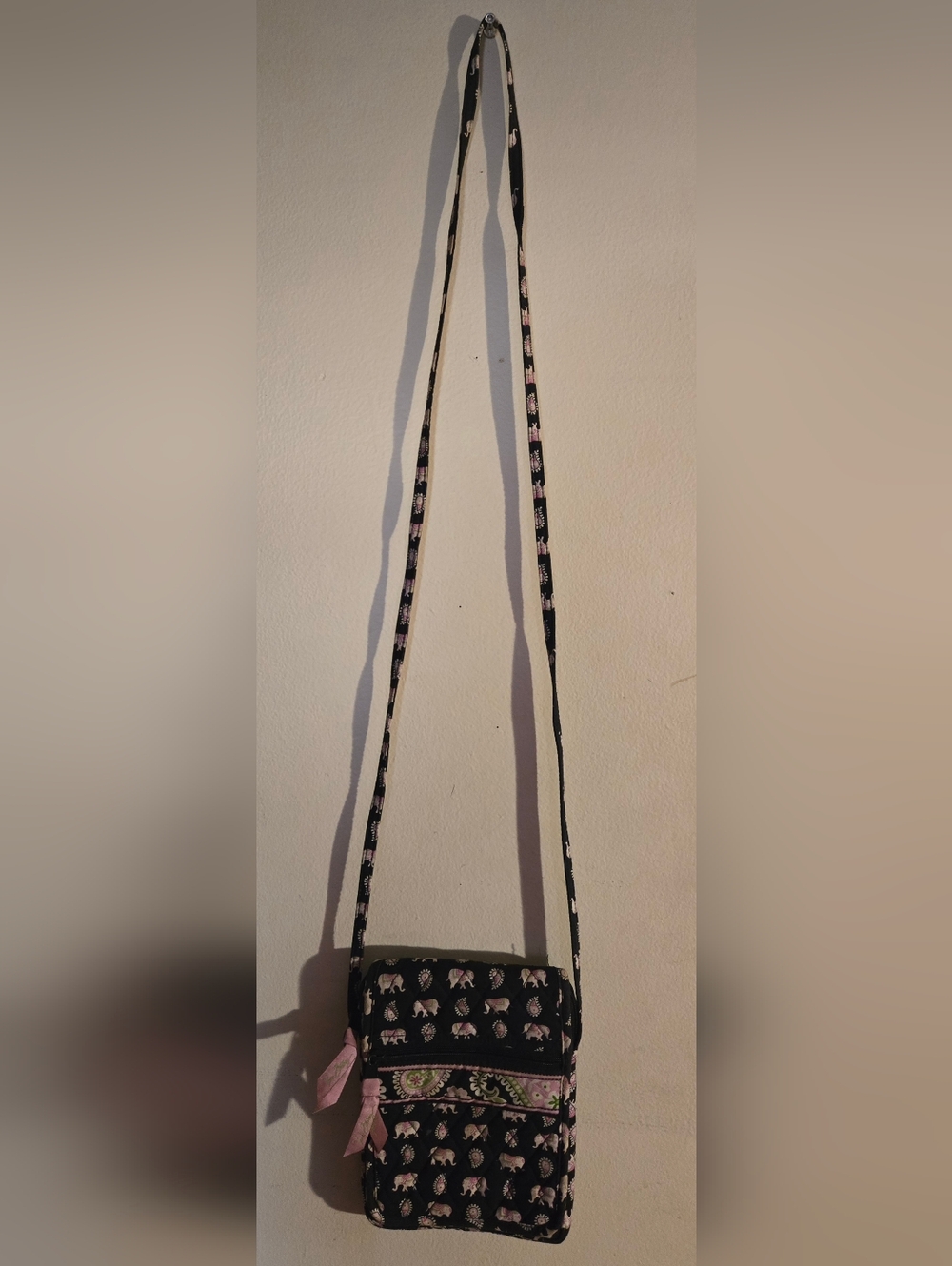 Black and Pink Elephant Patterned Crossbody Strap - Women Accessories